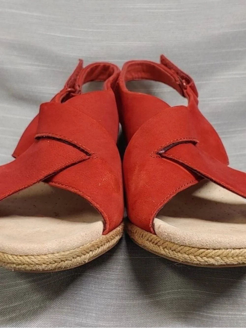 Clarks Shoes Red Espadrilles Wedges Womens 10 Lafely Alaine Open Toe Slingback